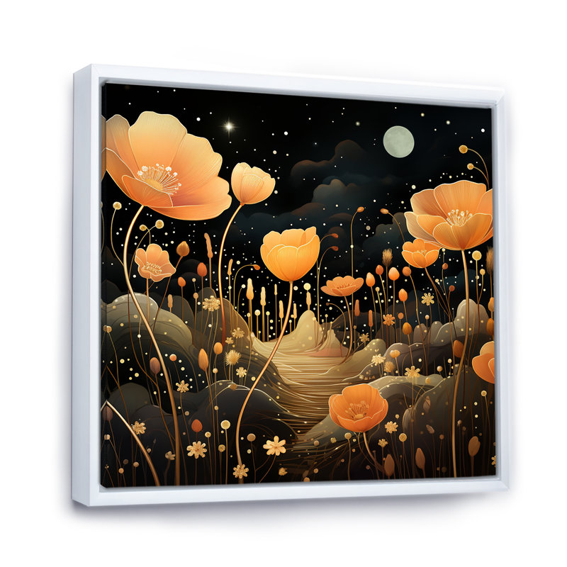 Orange orange clair de lune, prairies florales - souci, art mural, Cadre flottant blanc, H 36 po x l 36 po x P 1,5 po