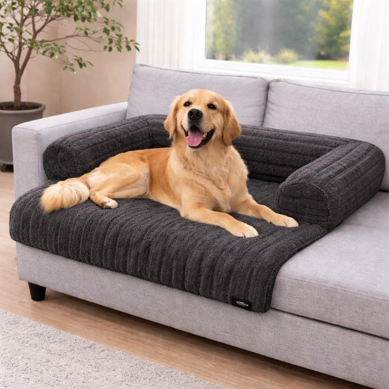 Super Soft Plush Cord Sofa Pet Bed, 75 x 75 x 13 Cm, Charcoal