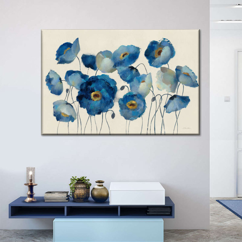 Aigue-marine floral sur crème sur toile, H 24 po x l 36 po x P 1,25 po
