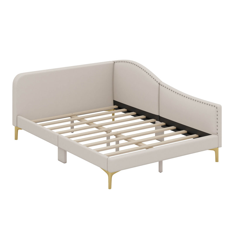 Aliccia Upholstered Daybed with Headboard and Armrest, Beige, Full