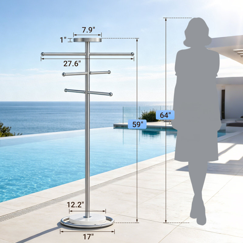 59" H Marble-Base Towel Stand with 1 Adjustable Hanging Arm