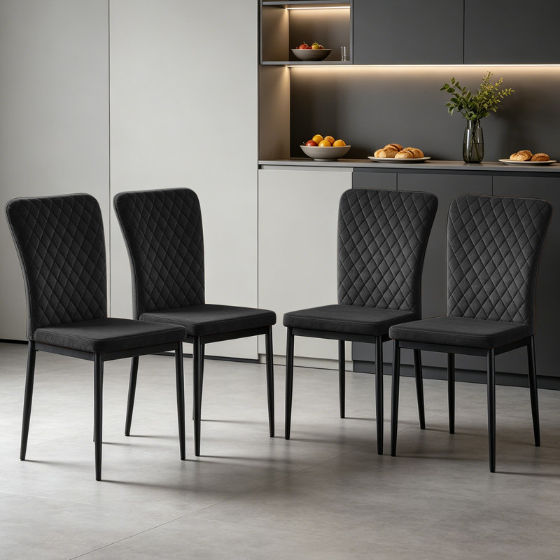 Modern High Back Velvet/Suede Armless Dining Chair with Diamond Tufting , Velvet Black
