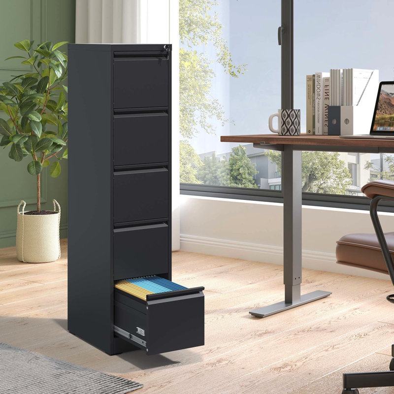 5 Drawer Metal File Cabinet For Office/Home, Lockable, Steel, Tilt, Full Extension Drawers Streamlined Organization Lockable 5 Vertical Cabinet, Office/Home Steel , Seamless And Efficient Handling