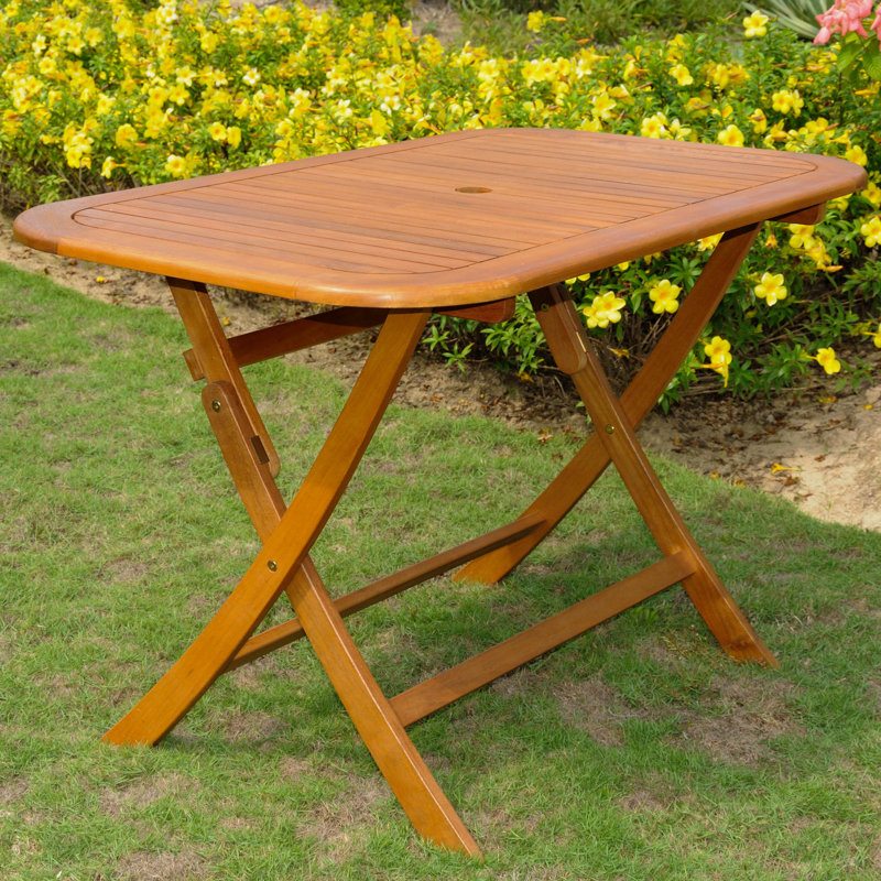 Church Street Rectangular Acacia Folding Outdoor Dining Table With Umbrella Hole , 59'' in. W 33.5'' in. D, Natural Stain