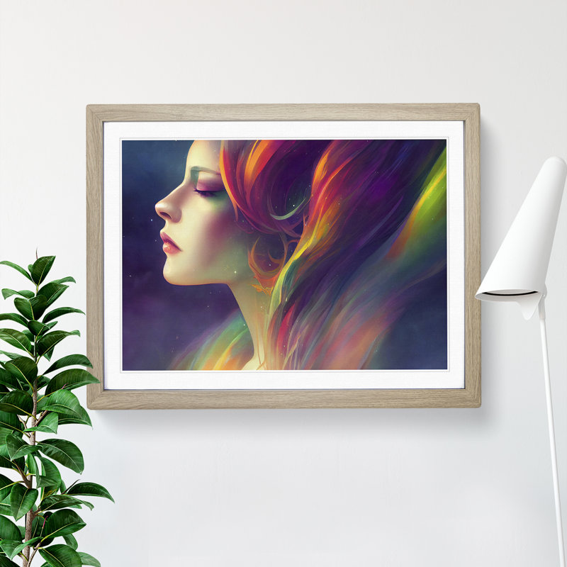 Electric Woman - Single Picture Frame Painting, 25cm H x 34cm W x 2cm D, Oak