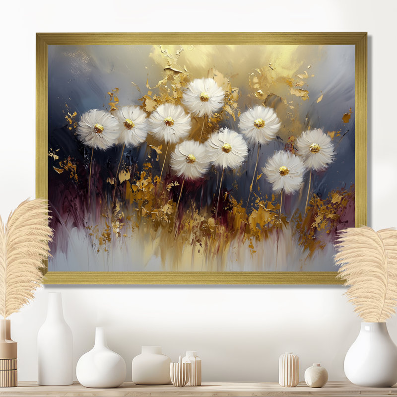 Golden Dandelion Harmony - Pissenlit, art mural, H 24 po x l 32 po, Avec cadre, Doré