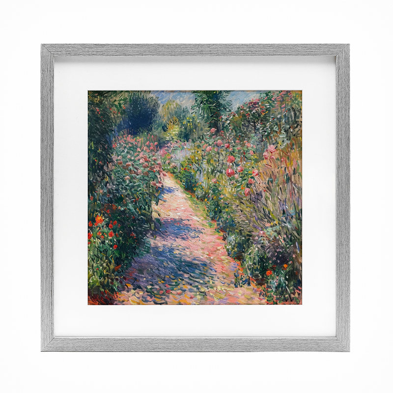 Impressionist Wildflower Path Framed Print Under Glass, design by LSR Creative Studio, 13" H x 13" W, Farmhouse Gray Frame