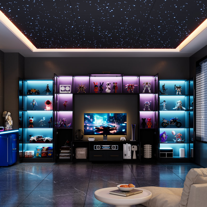 94.5" W Entertainment Center & 2 Display Cabinet For Tvs Up To 70"