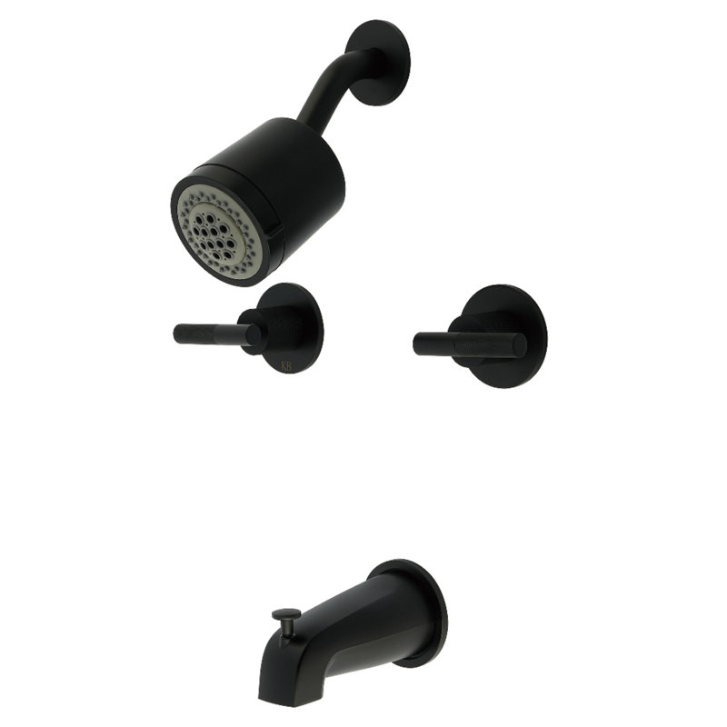 Kingston Brass Convergent Double-Handle Tub and Shower Faucet with Knurled Handle, Matte Black