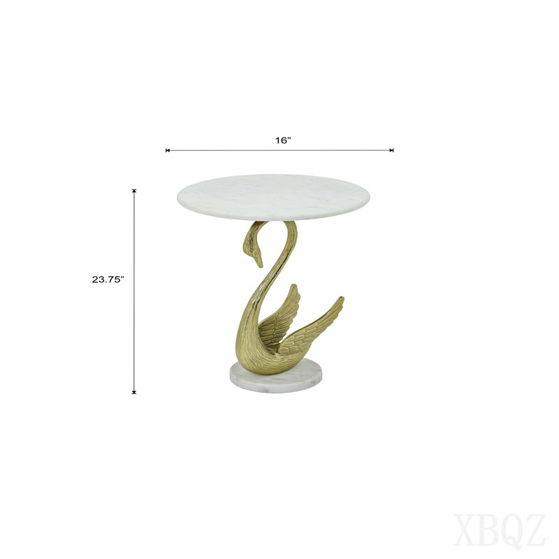Table d'appoint cheval avec plateau en marbre blanc, table de bout sculpturale décorative et base en aluminium doré pour le salon 16 x 16 x 23,75 po