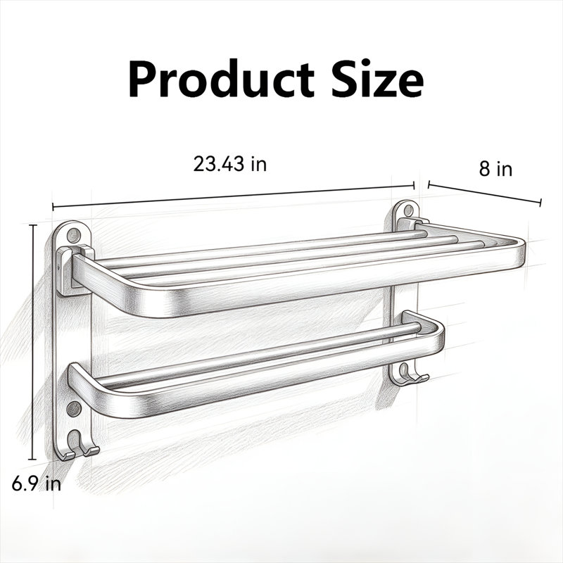 23.43 " Aluminum Wall Mounted Towel Rack, Sliver