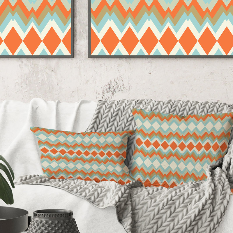 Coussin décoratif à motif zigzag en bleu et orange, 16 po x 16 po