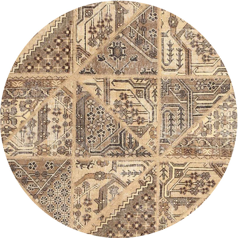 Tapis contemporain beige / brun clair, Rond 6 pi x 6 pi
