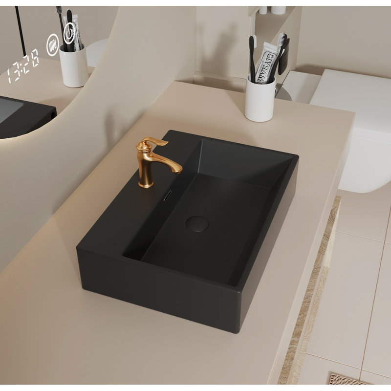 Blue Elephant 609.6mm L x 431.8mm W Ceramic Rectangular Sink with Overflow, Black
