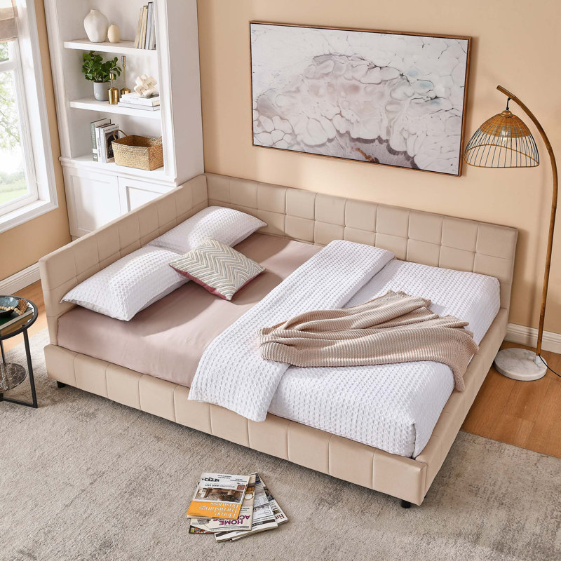 Cadre de lit tapissier grand capitonné, cadre de canapé-lit avec dossier confortable et accoudoirs, lit grand pour chambre à coucher, salon, velours, rose (85,5 po x 64,5 po x 30,5 po)