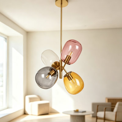 Luminaire suspendu en verre multicolore 4 lumières