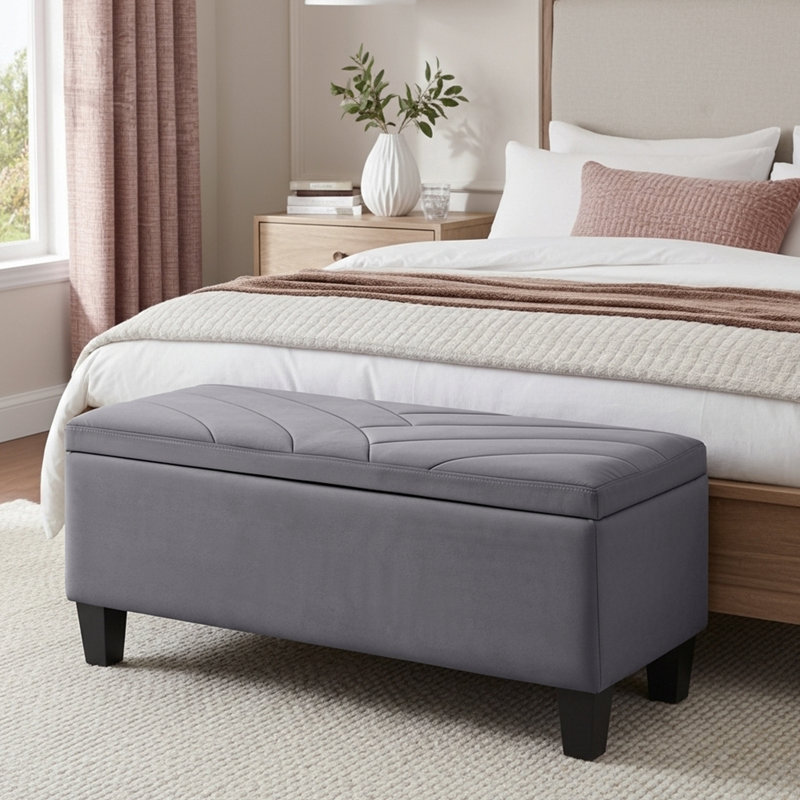 Pearl Upholstered Ottoman Storage Bench, Grey