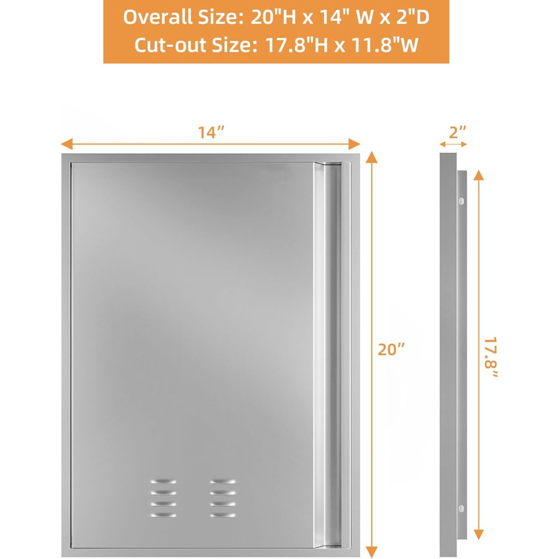 20"W x 27"H Outdoor Kitchen Doors, BBQ Access Door with Recessed Handle and Vents,Stainless Steel Single Outside Cabinet Door for BBQ Island, Grilling Station