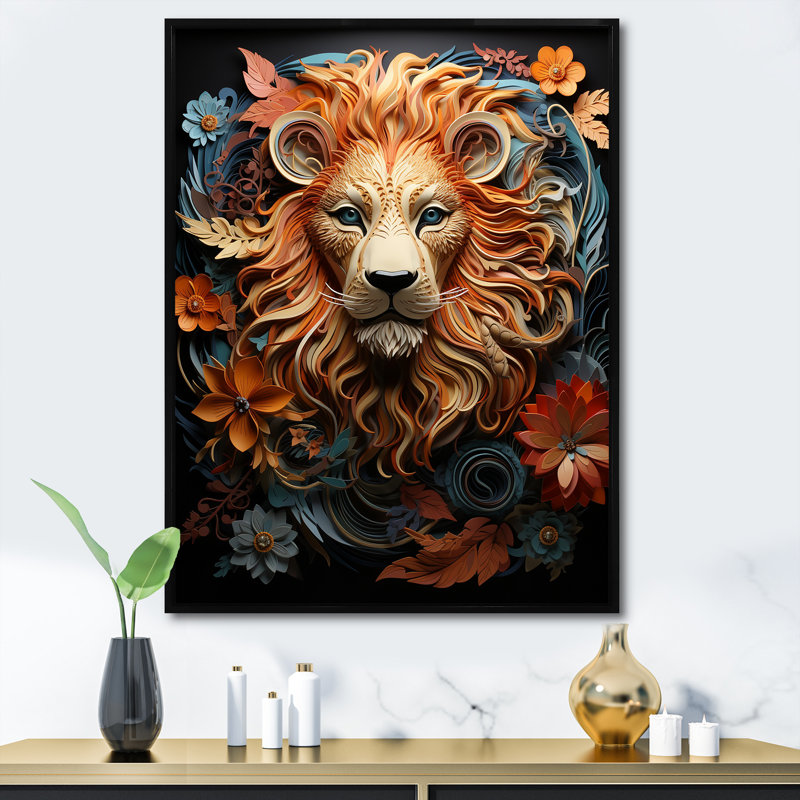 Lions Realm Dominant Presence - impression, Cadre flottant noir, H 32 po x l 16 po x P 1 po