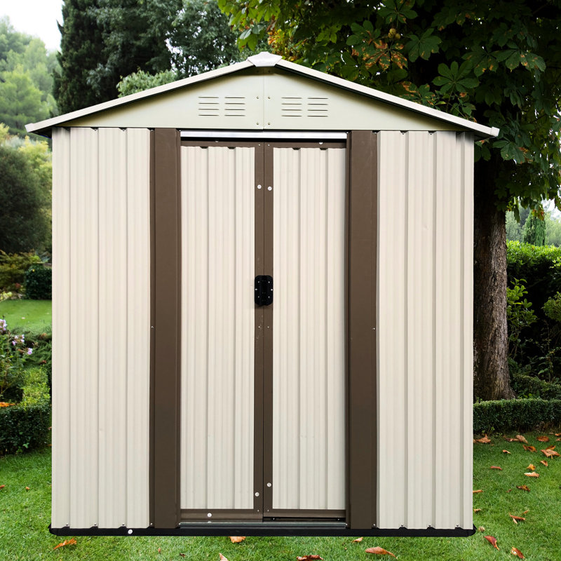 Outdoor Storage 5ftx3ft Garden Shed With New Design In Cream White And Brown, Aluminum Alloy Frame For Corrosion - Build, Ventilated To Keep Items Fresh, Overlapping Wall Panels Weatherproofing,