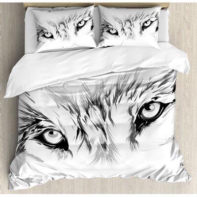 Tattoo Winter Time Animal Wolf with its Eyes Looking Straight and Fierce Duvet Cover Set -  Ambesonne, nev_21838_queen