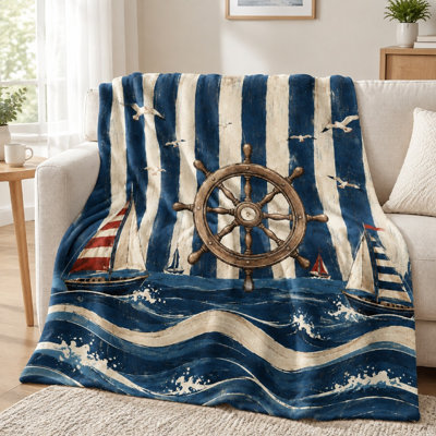 1Pcs Nautical Ship Wheel Sailboat Print Blanket – Single-Sided;DurableMachine WashableIdeal for Home RelaxationAvailable in Multiple SizesEasy to Carry Travel and CampingA Perfect Gift Choice. Bedding and sofa items