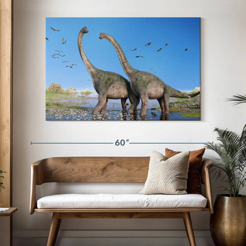 Ashachia, brachiosaure et ptérosaures, H 34 po x l 51 po
