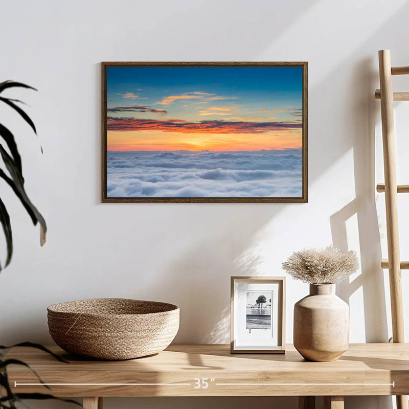 Sunscape Cloudscape, 19 po x 13 po, Cadre flottant noyer