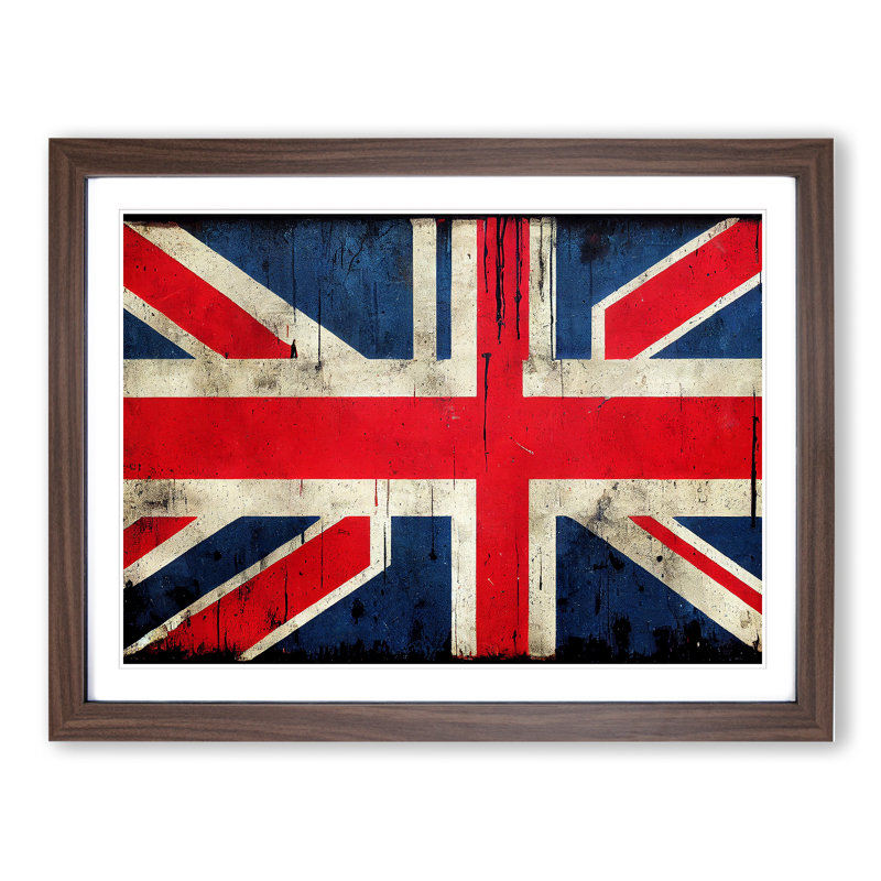 Union Jack Flag Graffiti Vol.2 - Framed Print, 46cm H x 64cm W x 2cm D, Walnut