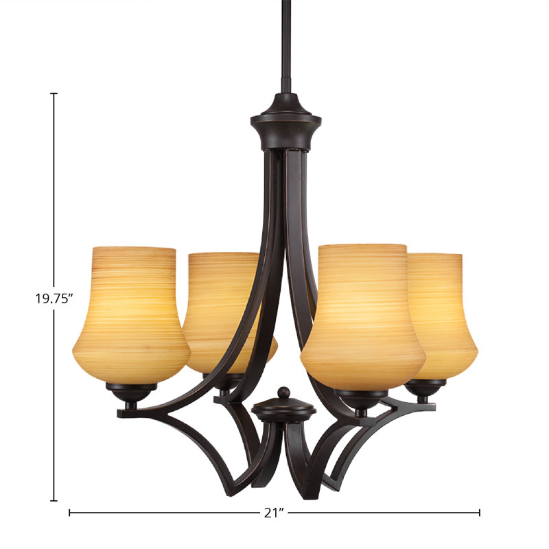 Zilo 4 Light Uplight Chandelier Shown In Dark Granite Finish With 5.5" Zilo Cayenne Linen Glass, Dark Granite, Cayenne