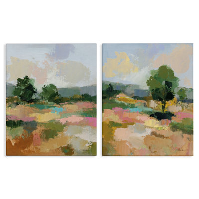 «Spring Field Abstract Landscape», ensemble de 2 toiles murales par Silvia Vassileva