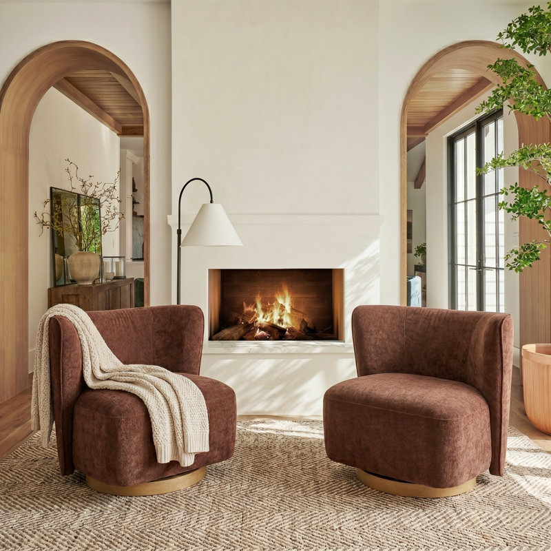 Socorro 31" W Modern Boucle Upholstered Wingback Swivel Barrel Chair with Fully Assembled, Rust