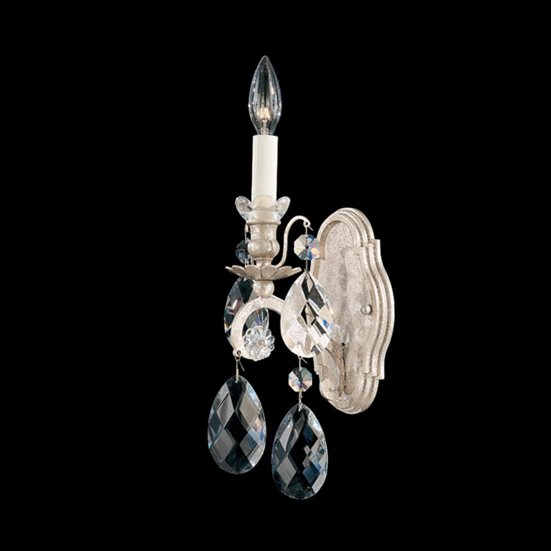 Renaissance 1 - Light Candle Wall Light, Antique Silver, Handcut Clear