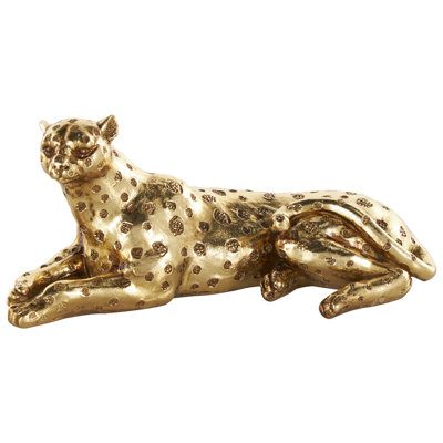 Mathel Resin Laying Leopard Decorative Gold Sculpture with Textured Spots