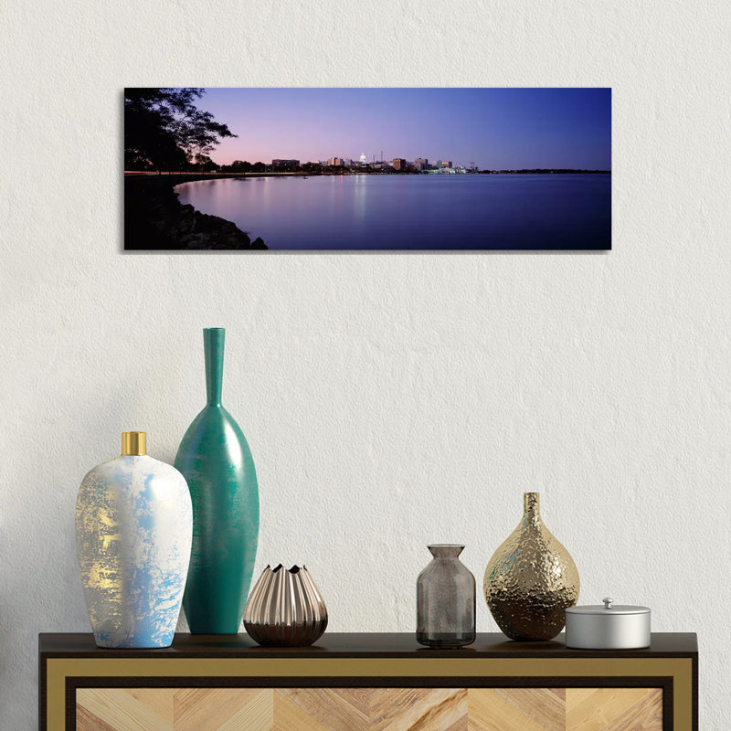Buildings Along A Lake, Lake Monona, Madison, Wisconsin, USA by Panoramic Images - Panoramic Gallery-Wrapped Canvas Giclée on Canvas