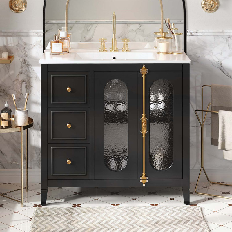 Meuble-lavabo moderne de 36 pouces avec 2 portes à fermeture douce