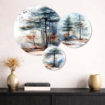 «Delicate Spring Forest Blooms - Pine Trees», ensemble de 3 impressions murales en métal