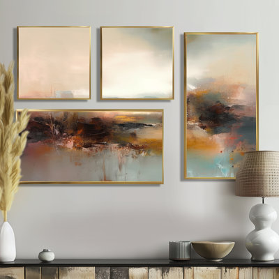 «Brown Abstracted Nature III», art mural abstrait 4 pièces