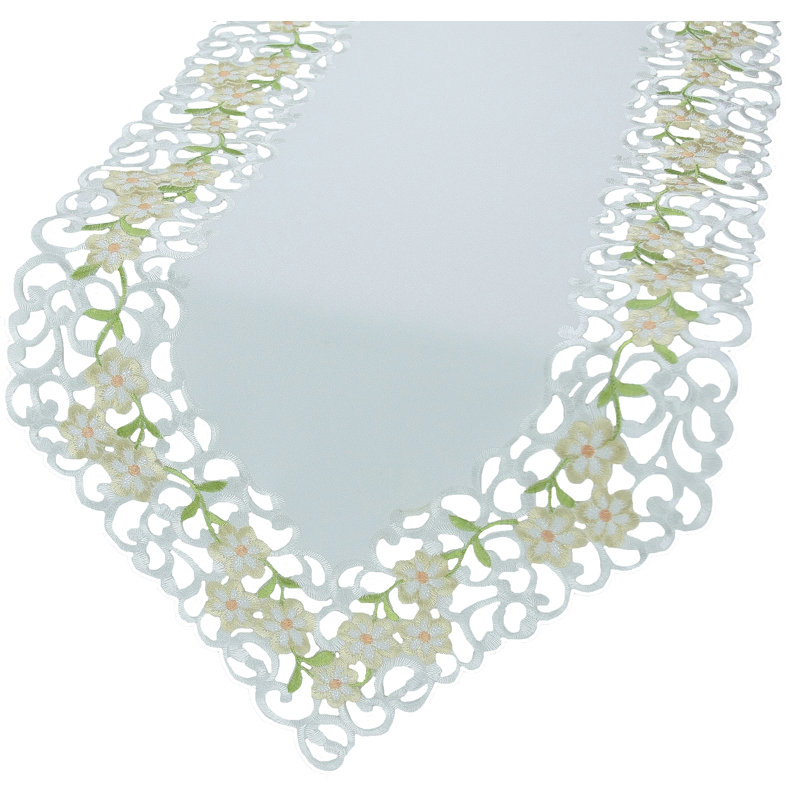 Spring Garden Embroidered Cutwork Table Runner, 72" L x 15" W