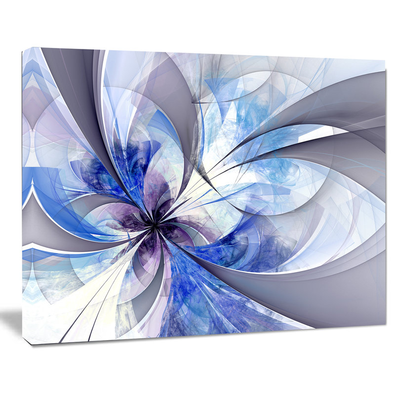 Impression sur toile tendue, grande fleur symétrique en forme de fleur de bleu, H 20 po x l 20 po x P 1 po