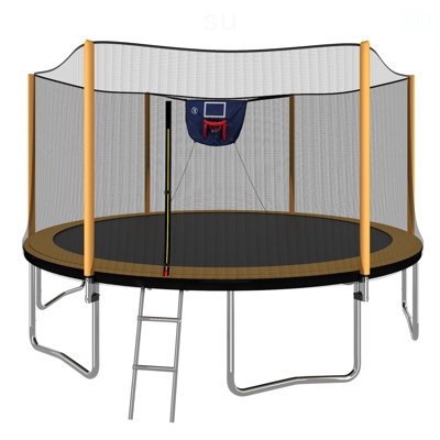 Mise à niveau - Trampoline de 14 pi avec gonfleur et échelle pour panier de basketball (enceinte de sécurité extérieure)