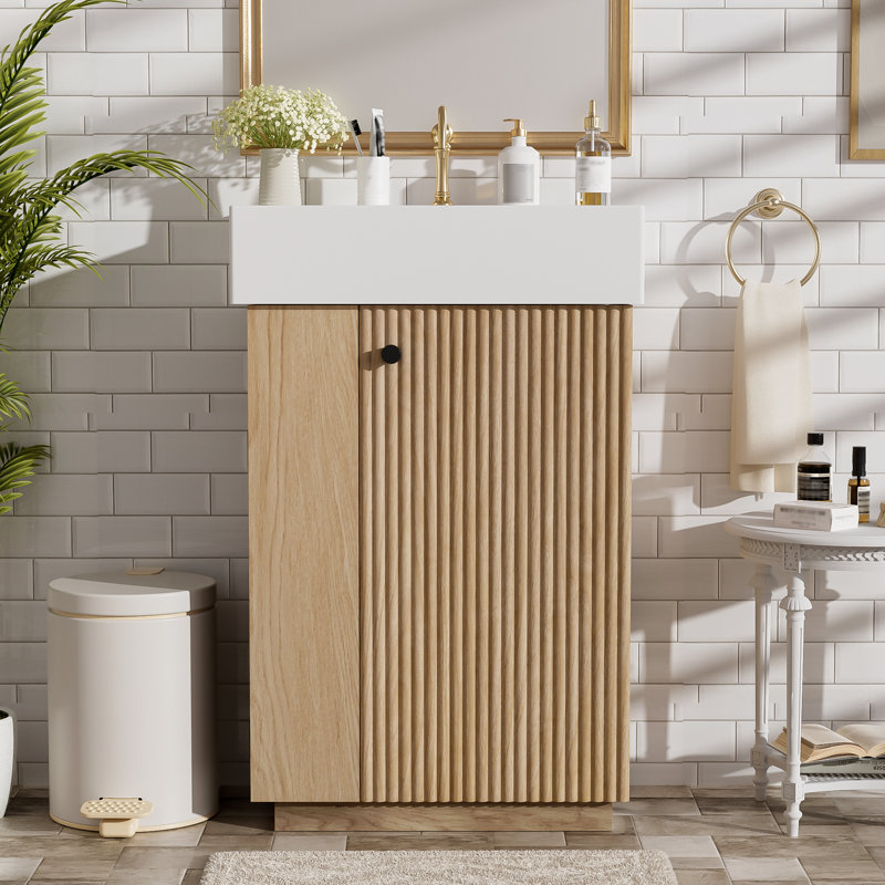 22" Single Bathroom Vanity With Ceramic Top, Wood