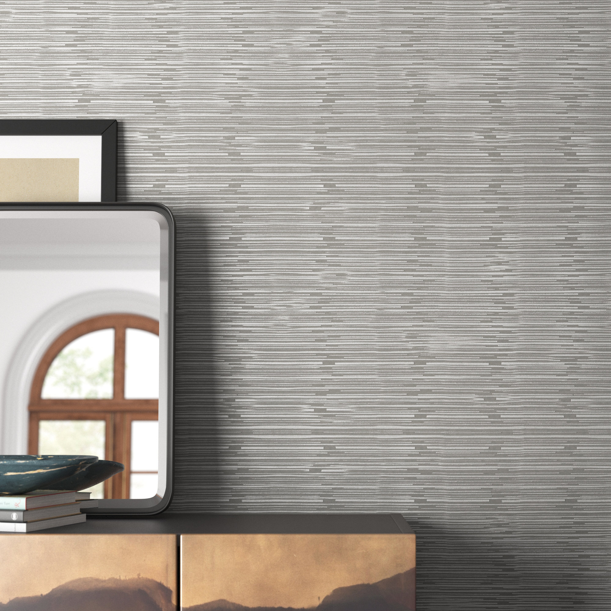 Boudin Modern Abstract Wallpaper, Metallic Silver