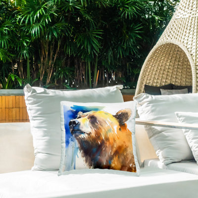 Stoic Bear Portrait Outdoor Printed Pillow by Walker Noble