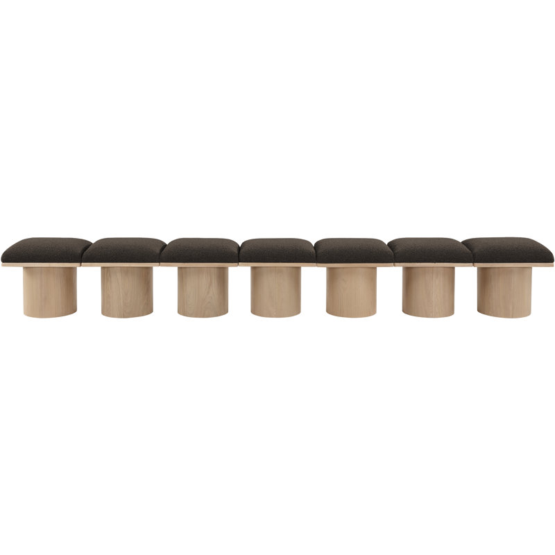 Banc rembourré Horatia, Tissu brun bouclé, Naturel, H 17,5 po x l 126 po x P 15,5 po