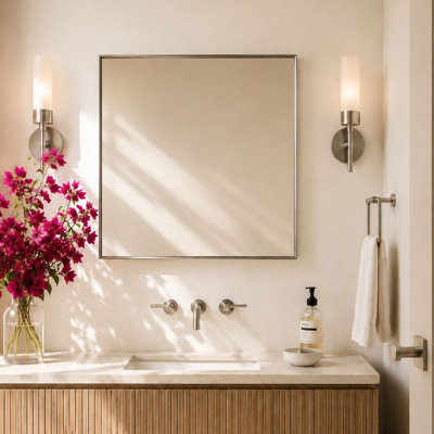 Lilian Square Bathroom Mirror, Brushed Nickel Square Wall Mirror, 24x24'' Brushed Nickel Square Mirror for Bathroom