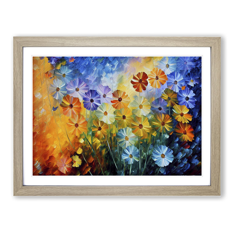 XH1022-6708X Painted Wildflowers Vol.2 Abstract - Single Picture Frame Print, 46cm H x 64cm W x 2cm D, Oak