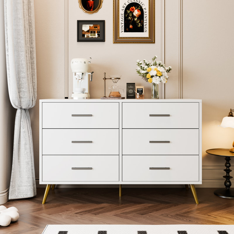 Commode 6 tiroirs pour chambre Tamica, Blanc