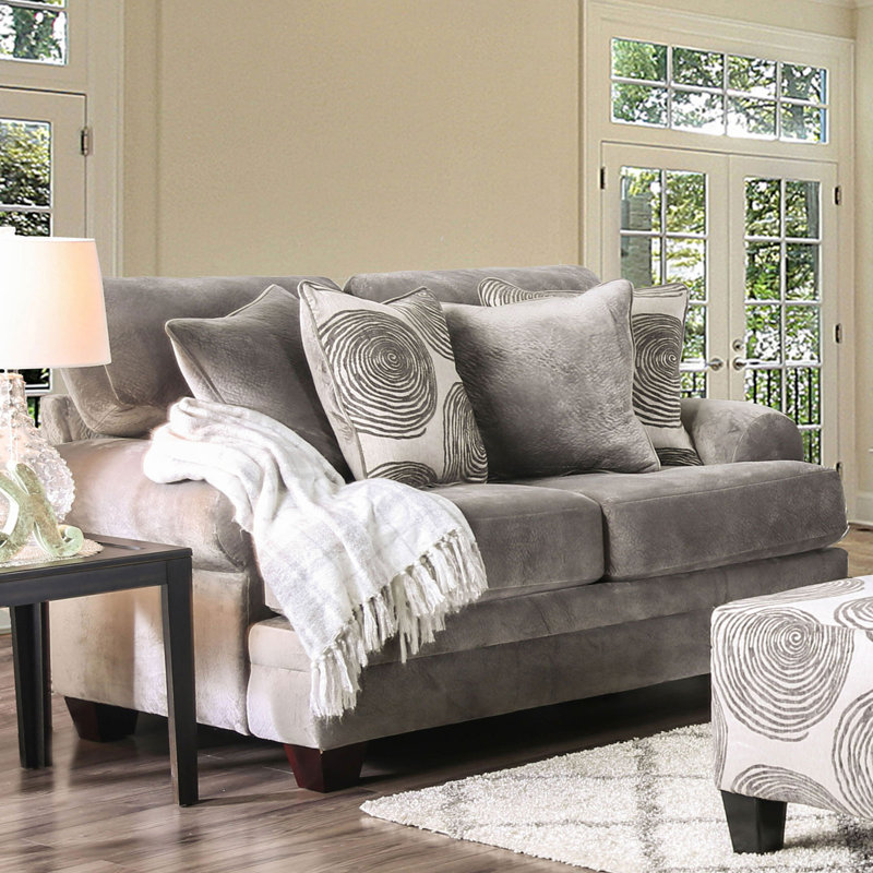 69.4" W Transitional Loveseat, Gray/Pattern