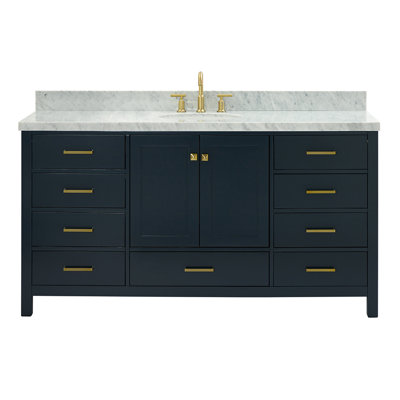 Meuble-lavabo simple en bois massif 67 po avec plateau en marbre Carrara de Cambridge 67 po Cambridge